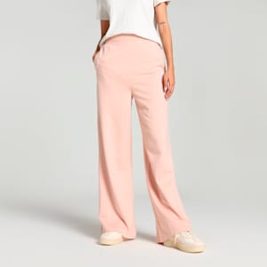 Women's Knitted Flared Pants, Rose Quartz, extralarge-IND