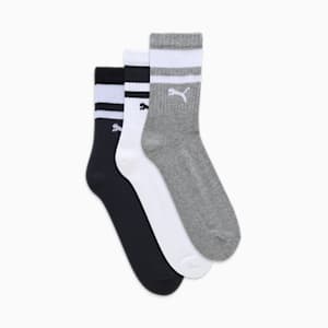 Heritage Unisex Crew Socks Pack of 3, PUMA White-Medium Gray Heather-PUMA Black, extralarge-IND