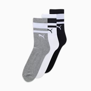 Heritage Unisex Crew Socks Pack of 3, PUMA White-Medium Gray Heather-PUMA Black, extralarge-IND