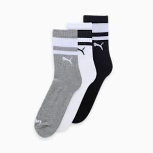 Heritage Striped Unisex Short Crew Socks Pack of 3, PUMA White-Medium Gray Heather-PUMA Black, extralarge-IND