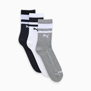 Heritage Striped Short Crew Socks Pack of 3, PUMA White-Medium Gray Heather-PUMA Black, extralarge-IND