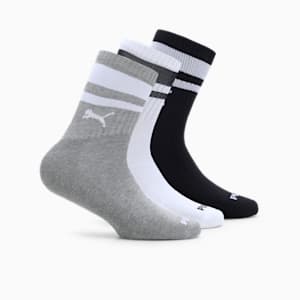 Heritage Striped Unisex Short Crew Socks Pack of 3, PUMA White-Medium Gray Heather-PUMA Black, extralarge-IND