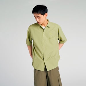 メンズ サマー ウーブン 半袖 シャツ, Calming Green, extralarge-JPN
