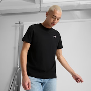 WARDROBE ESSENTIALS Suede Logo Men's Tee, PUMA Black, extralarge