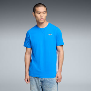 WARDROBE ESSENTIALS Suede Logo Men's Tee, Racing Blue, extralarge