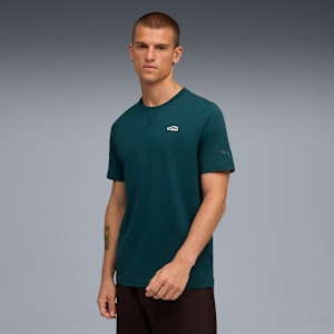WARDROBE ESSENTIALS Suede Logo Men's Tee, Green Terrain, extralarge