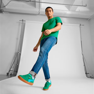 WARDROBE ESSENTIALS Suede Logo Men's Tee, Archive Green, extralarge