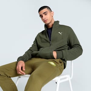 Men's Graphic Full Zip Sweat Jacket, Dark Olive, extralarge-IND