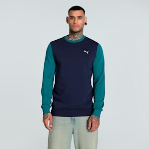 Men's Colorblock Crew-Neck Sweatshirt, PUMA Navy, extralarge-IND