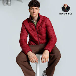 Men's Slim Fit Reversible Padded Jacket, Intense Red, extralarge-IND