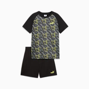 ボーイズ TAD ESS ポリ AOP Tシャツ & ショーツ 上下セット 120-160cm, PUMA Black, extralarge-JPN