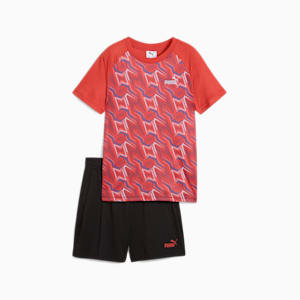 ボーイズ TAD ESS ポリ AOP Tシャツ & ショーツ 上下セット 120-160cm, Red Fire, extralarge-JPN