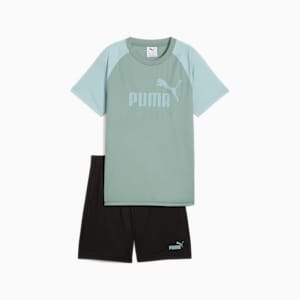 ボーイズ ESS NO. 1 ロゴ ポリ 半袖 Tシャツ & ショーツ 120-160cm, Green Moon, extralarge-JPN