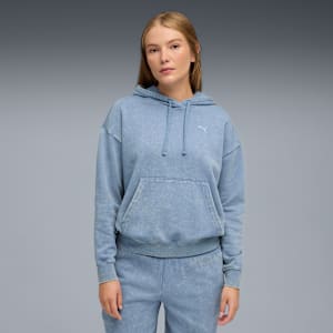 PUMA Elevated Essentials Acid Wash Women's Fleece Hoodie, Cool Blue, extralarge