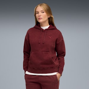 PUMA Elevated Essentials Acid Wash Women's Fleece Hoodie, Ruby Shimmer, extralarge