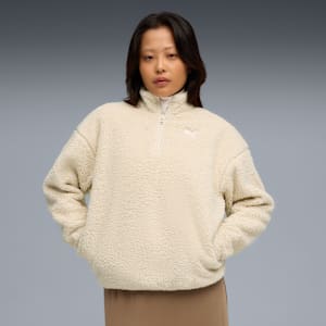PUMA Elevated Essentials Sherpa Women's Quarter-Zip Pullover, Alpine Snow, extralarge