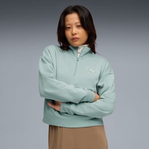 PUMA Class Half-Zip Short Crew Women, Light Moss, large