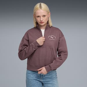 PUMA Class Half-Zip Short Crew Women, Raisin, large