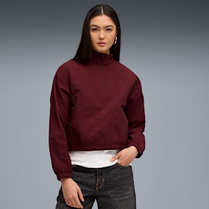 HER Relaxed Half-Zip Crew Women, Ruby Shimmer, extralarge
