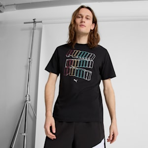 Camiseta con logotipo de ESS apilado para hombre, PUMA Black, extralarge