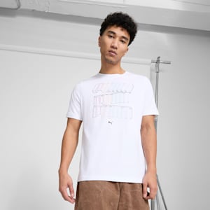 Camiseta con logotipo de ESS apilado para hombre, PUMA White, extralarge