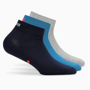 Lifestyle Unisex Quarter Socks Pack of 3, Strong Blue-Medium Gray Heather-PUMA Navy, extralarge-IND