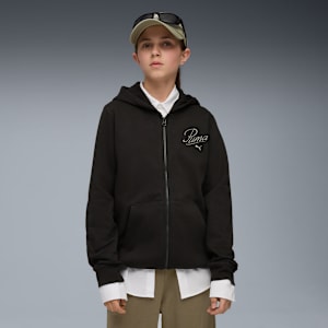Essentials Script Full-Zip Hoodie Youth, PUMA Black, large