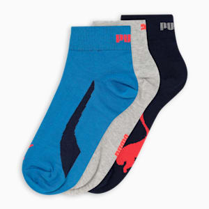 Lifestyle Quarter Socks Pack of 3, Strong Blue-PUMA Navy-Medium Gray Heather, extralarge-IND