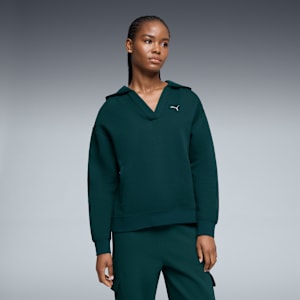 Sudadera con capucha ESS Jacquard para mujer, Green Terrain, extralarge