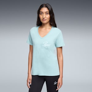 Essentials Script V-Neck Tee Women, Light Moss, extralarge