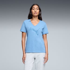 Graphic Pebble V-Neck Tee Women, Cool Blue, extralarge