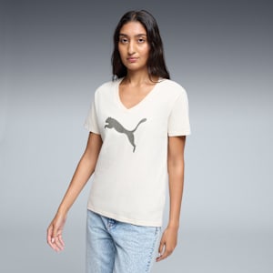 Graphic Pebble V-Neck Tee Women, Alpine Snow, extralarge