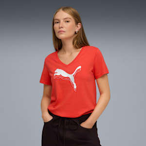 PUMA Essentials Metallic Women's V-Neck Tee, Fierce Red, extralarge
