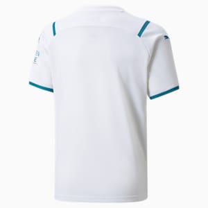 Manchester City F.C. Away Kid's Replica T-Shirt, Puma White-Ocean Depths