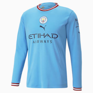 Manchester City F.C. Home 22/23 Long Sleeve Replica Jersey Men, Team Light Blue-Intense Red