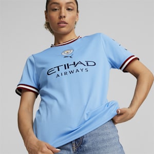 Réplica de camiseta de local de Manchester City F.C. 22/23 para mujer, Team Light Blue-Intense Red