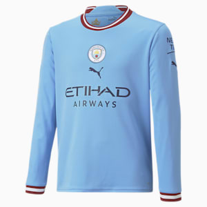 Manchester City F.C. Home 22/23 Replica Long Sleeve Jersey Youth, Team Light Blue-Intense Red