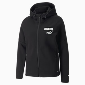 Manchester City F.C. Football Casuals Hooded Jacket Women, Cotton Black-Puma White