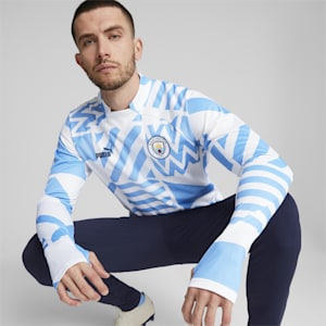 Manchester City F.C. Football Prematch Sweatshirt Men, Puma White-Team Light Blue