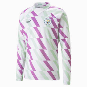 メンズ マンチェスター シティー MCFC プレマッチ 長袖 シャツ, PUMA White-Mist Green-Mauve Pop