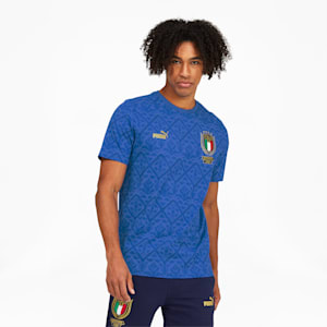 T-shirt de soccer FIGC Graphic Winner, homme, Bleu puissance d'équipe-Bleu lapis