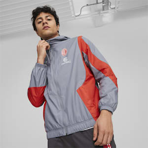 AC Milan Men's Prematch Jacket, Gray Tile-For All Time Red, extralarge