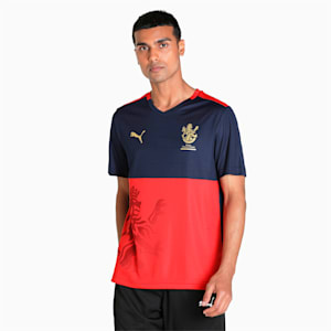 PUMA x Royal Challengers Bangalore Fan Men's Regular Fit 2022 Jersey, Navy Blazer-Flame Scarlet, extralarge-IND