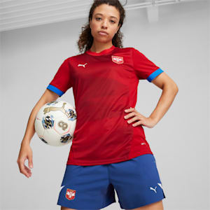 Serbia Football 2024 Women's Home Jersey, Dark Cherry-PUMA Team Royal, extralarge-GBR