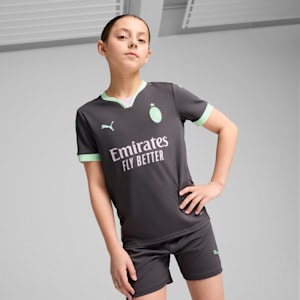 Camiseta tercera de fútbol para niños grandes AC Milan 24/25, Shadow Gray-Fresh Mint, extralarge