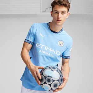 Manchester City 24/25 Men's Authentic Home Soccer Jersey, Team Light Blue-Marine Blue, extralarge