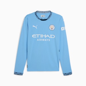 Manchester City 24/25 Home Men's Long Sleeve Soccer Jersey, Team Light Blue-Marine Blue, extralarge