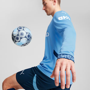 Manchester City 24/25 Home Men's Long Sleeve Soccer Jersey, Team Light Blue-Marine Blue, extralarge