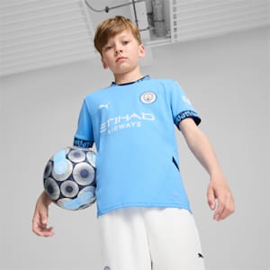 Manchester City 24/25 Big Kids' Home Soccer Jersey, Team Light Blue-Marine Blue, extralarge