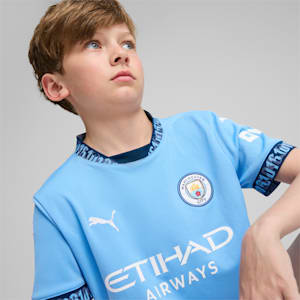 Manchester City 24/25 Big Kids' Home Soccer Jersey, Team Light Blue-Marine Blue, extralarge